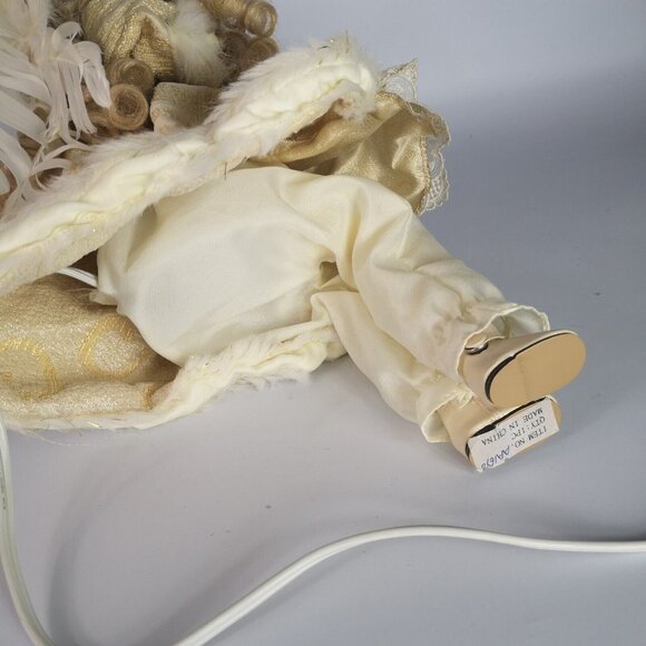 Vintage Animated Christmas Seated Angel Feathered Moving Wings Blonde Curls Fur - Picture 13 of 14